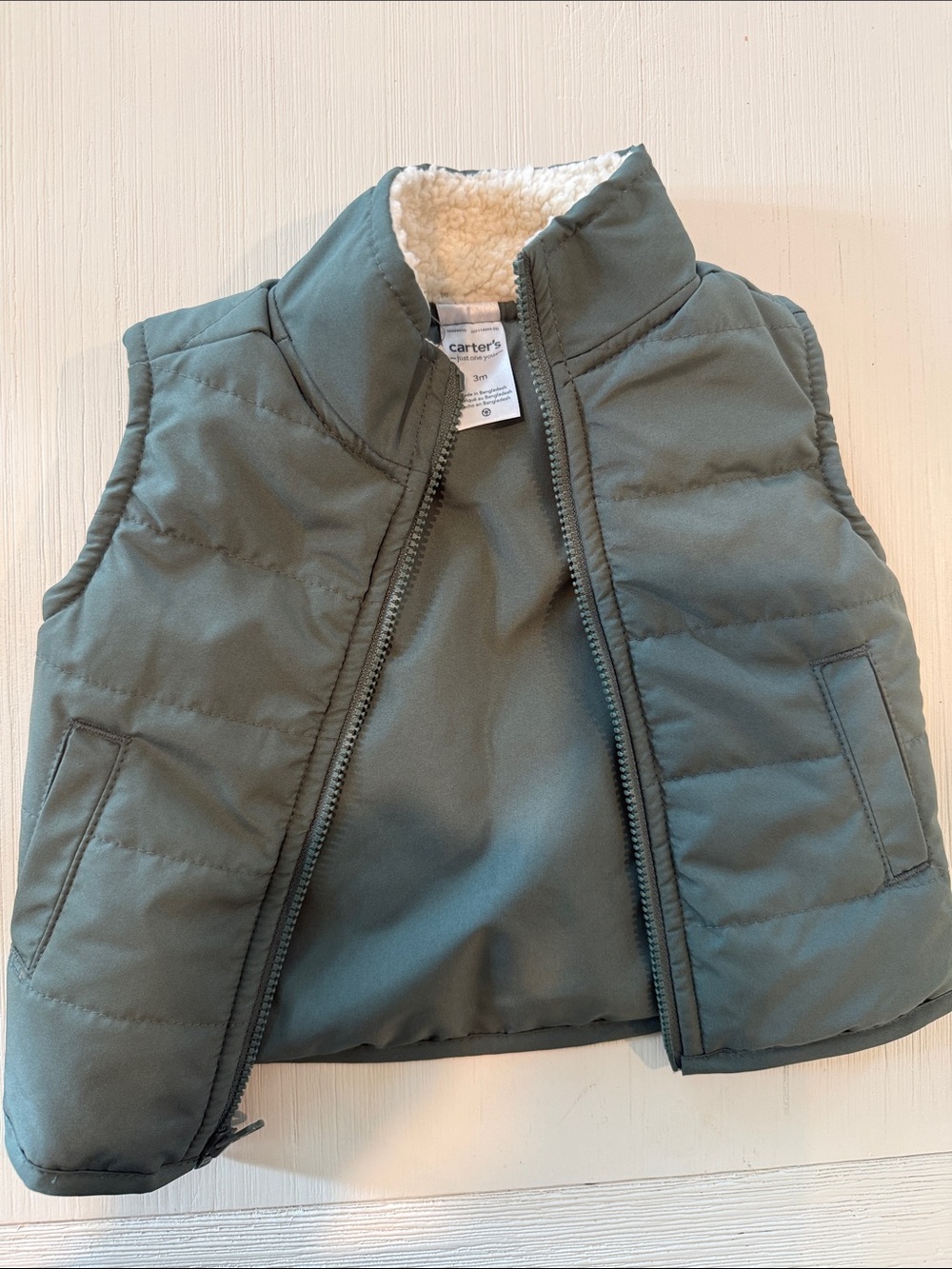 Carter's Quilted Olive Green Sherpa-Lined Vest